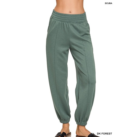 Zenana Outfitters Pants - Zenana Scuba Elastic Waist Joggers with pockets - Dk Forest - Medium